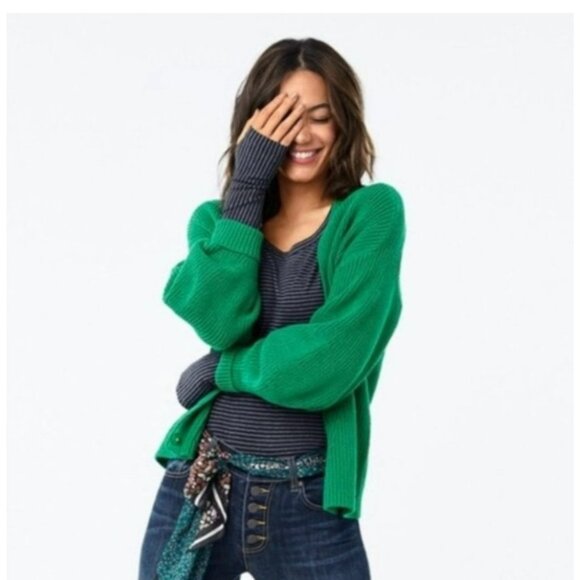 CAbi Lucky Bright Green Oversized Cardigan Balloon Sleeve Size Small - Picture 3 of 10